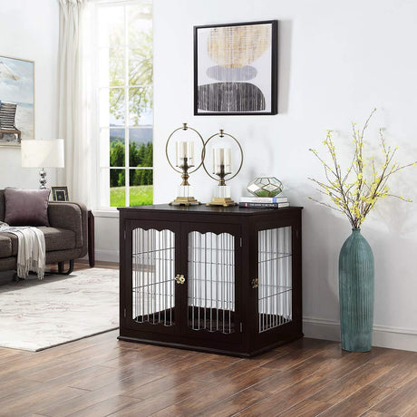 unipaws Furniture Style Dog Crate for Medium Large Dogs, Indoor Aesthetic Dog Stuff Kennel, Modern Decorative Wood Wire Pet House Dog Cage, Pretty Cute End Side Table Nightstand, Espresso… unipaws
