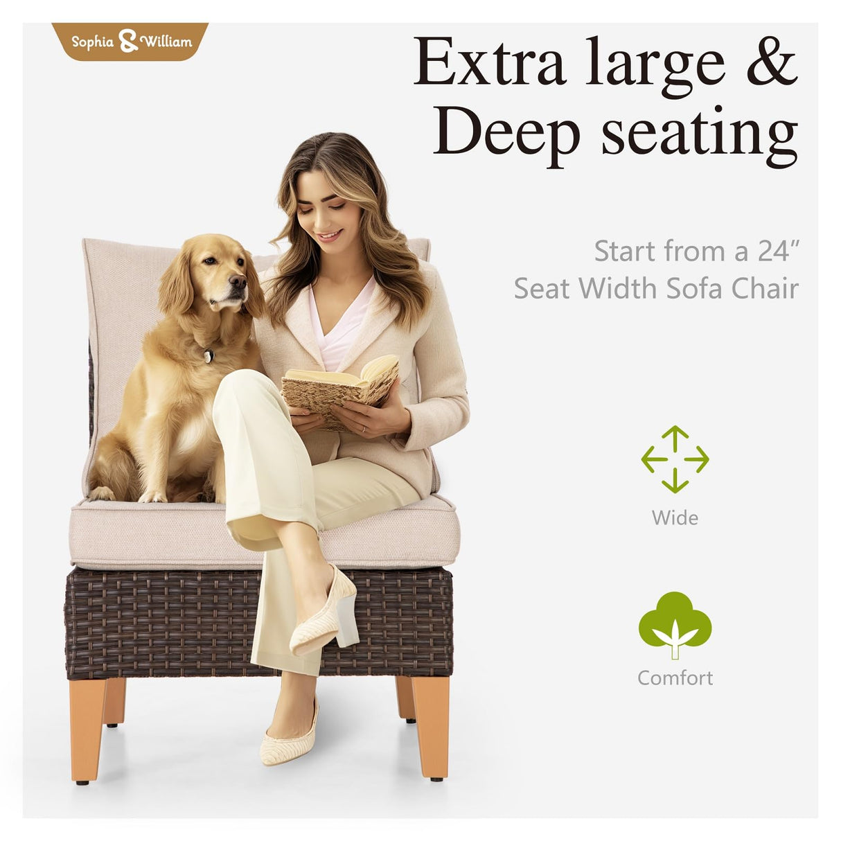 Sophia & William Patio Furniture Set with Fire Pit Table, 11 Piece Half Moon Outdoor Wicker Sectional Sofa Set, Rattan Conversation Set with 56-Inch Fire Pit Table & Ottoman (Beige) Sophia & William