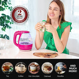 OVENTE Glass Electric Kettle Hot Water Boiler 1.5 Liter Borosilicate Glass Fast Boiling Countertop Heater - BPA Free Auto Shut Off Instant Water Heater Kettle for Coffee & Tea Maker - Pink KG83F OVENTE