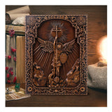 QIADGE Archangel Michael in the Cross Wall Hanging Wooden Carved Home Decor Plaque Personalized Crafts Christian Gift Idea (13.7 * 10.7 in) QIADGE