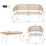 Jintop 4-Piece Boho Rope Patio Set with Acacia Wood Table and Thick Cushion,Outdoor Conversation Furniture W/Deep Seating & Sofa,for Backyard Porch Balcony,for Poolside,Garden,Beige Jintop