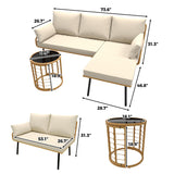 IDEALHOUSE 3-Piece Patio Furniture Set, All Weather Rattan Sofa with Tempered Glass Coffee Table and Thick Cushions, Sectional L-Shaped Patio Furniture for Deck, Poolside, Backyard, or Porch, Beige IDEALHOUSE