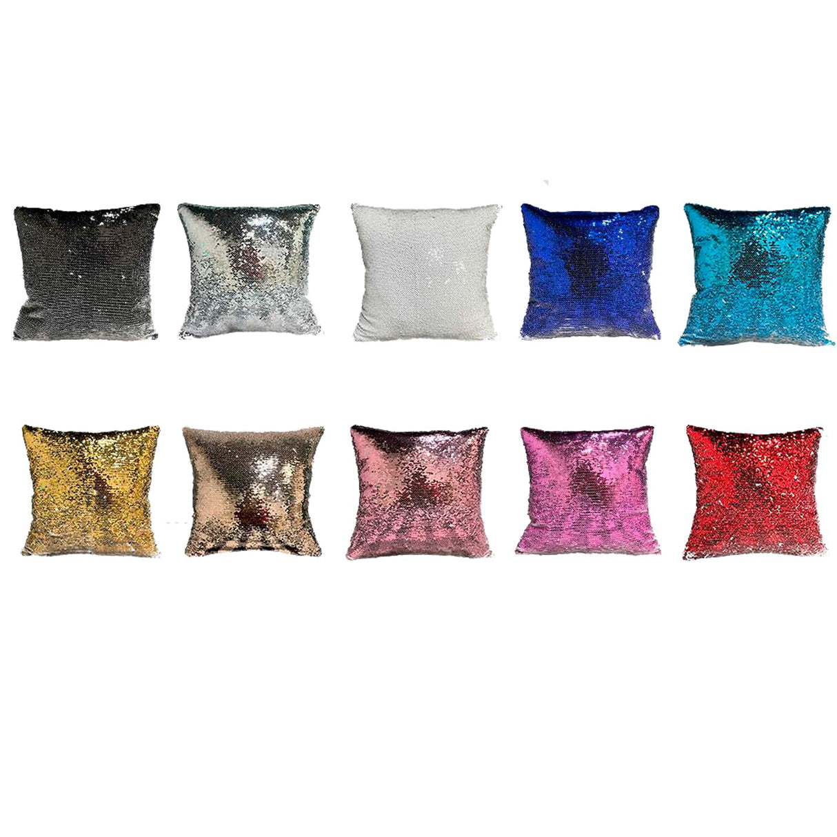 FOKOCALI 10PCS Sublimation Pillow Cover Mixed Color Square Blank Reversible Sequin Magic Swipe Cushion Case 15.75 x 15.75in US Stock FOKOCALI
