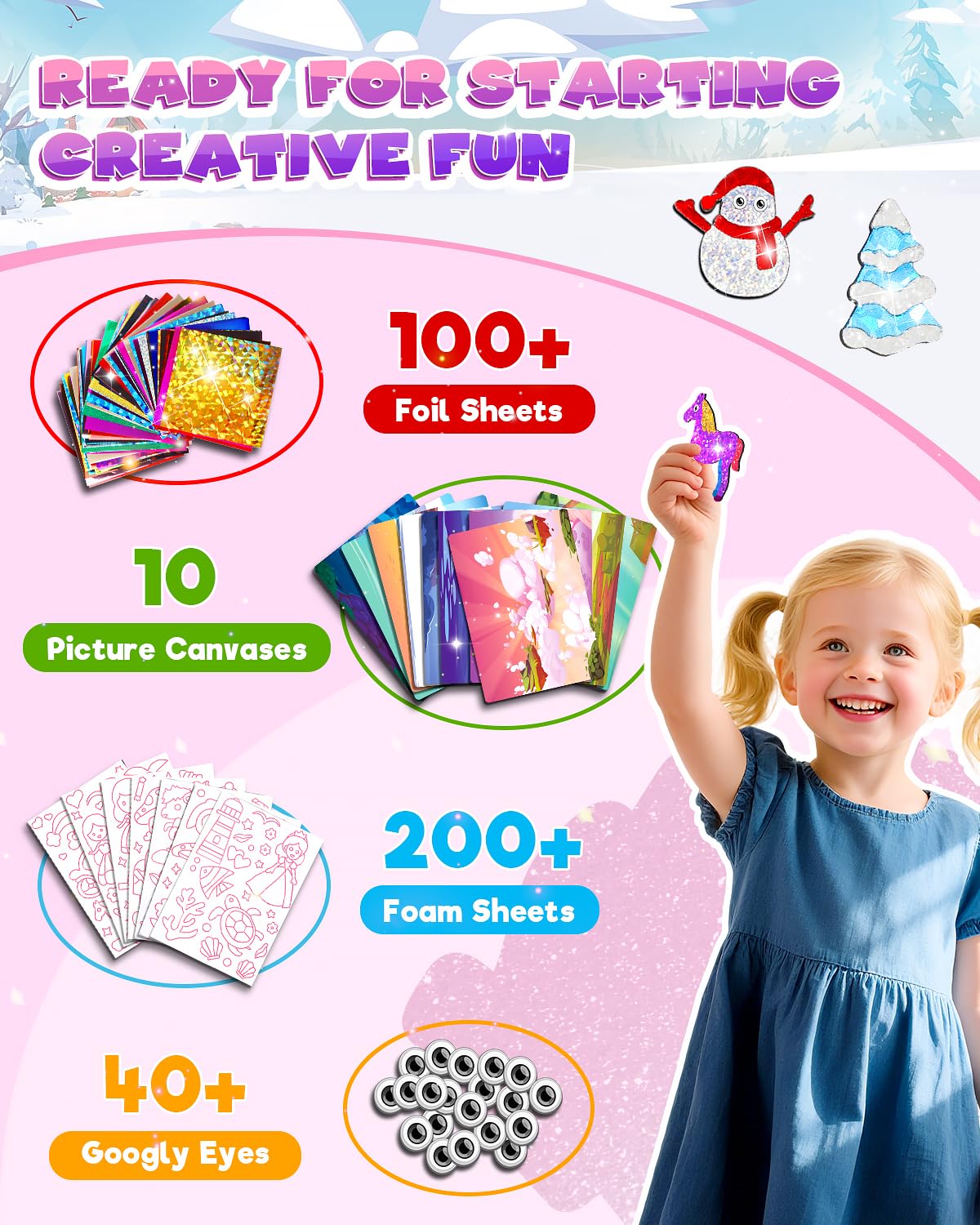 Foil Art Fun Kit for Kids - DIY Toy Unicorn Princess Foil Art Craft Activity for Kids, Foam Stickers Fun Craft Kits & Supplies, Creative Christmas Birthday Gifts Travel Toys for 4 and Up Arts & Crafts Baobrava