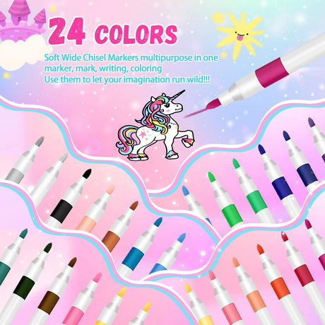 NuuNuy DIY Unicorn Night Light for Girls Room - Paint Your Own Lamp Kit with Bulb & 24 Markers, Dimmable Table Lamp with 3 Colors, Cute Room Decor, Birthday & Christmas Gifts for Girls (Unicorn) NuuNuy