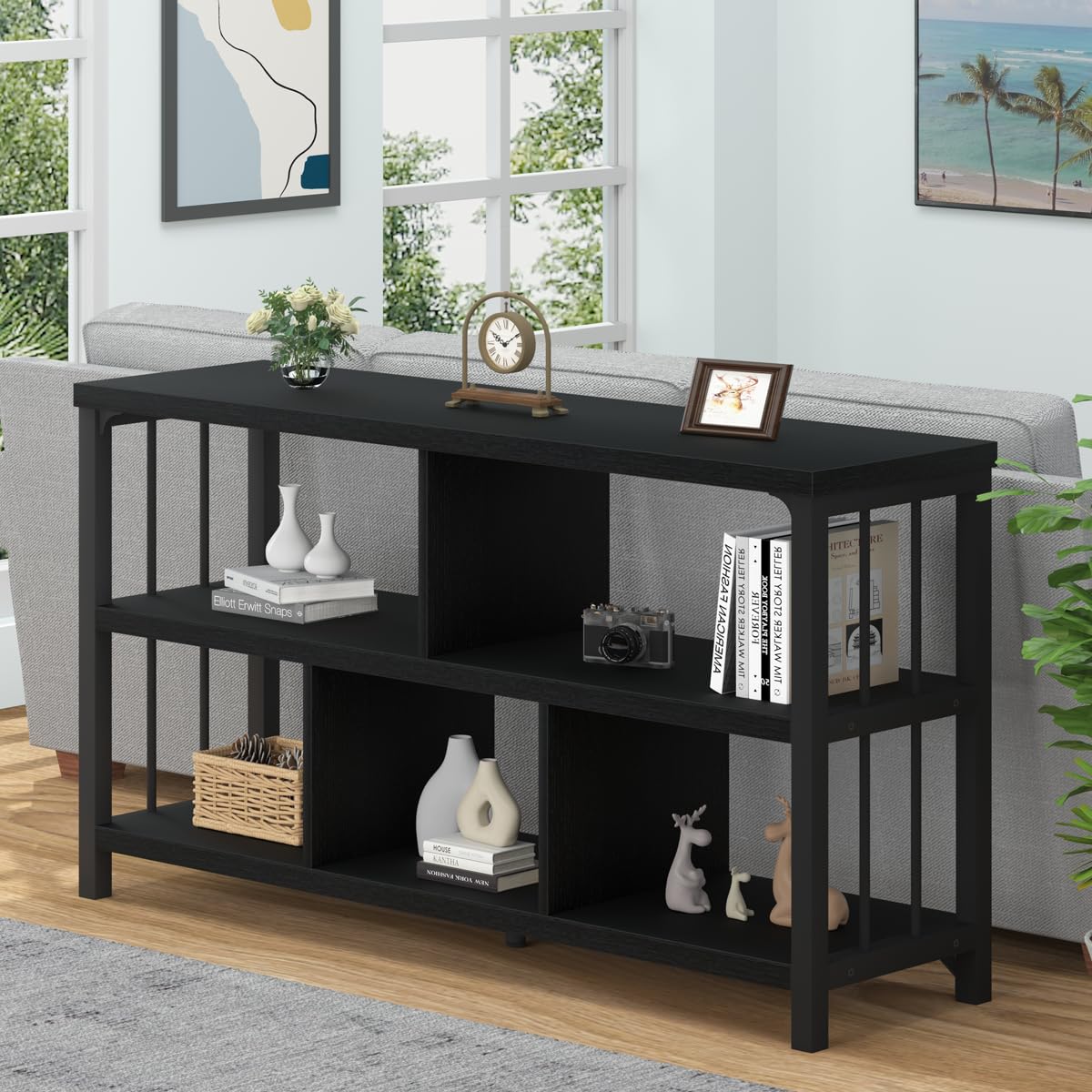 IBF Industrial Modern 5-Cube Storage Organizer Bookshelf in Black Oak, 47 Inch IBF