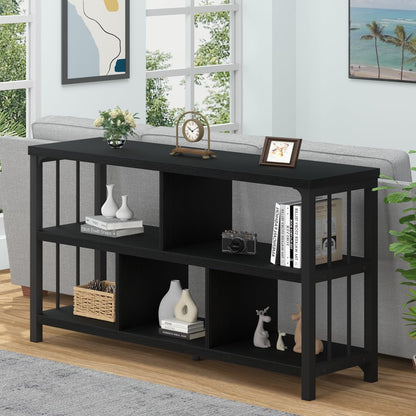 IBF Industrial Modern 5-Cube Storage Organizer Bookshelf in Black Oak, 47 Inch - WoodArtSupply