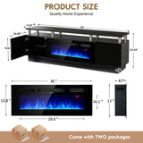 OneBlis 70" TV Stand for Living Room, Modern Entertainment Center & Media Console, Fits TVs up to 80", Storage Cabinet with Shelves, 36" Electric Fireplace with LED Flame (All Black) OneBlis