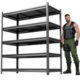 78''H Metal Garage Shelving Unit, Heavy Duty 5-Tier Adjustable Storage Rack, Steel Shelving, 3020 lbs Capacity, Industrial Shelves for Heavy Tools and Equipment, Ideal for Garage, Basement, Black Beaunatixx