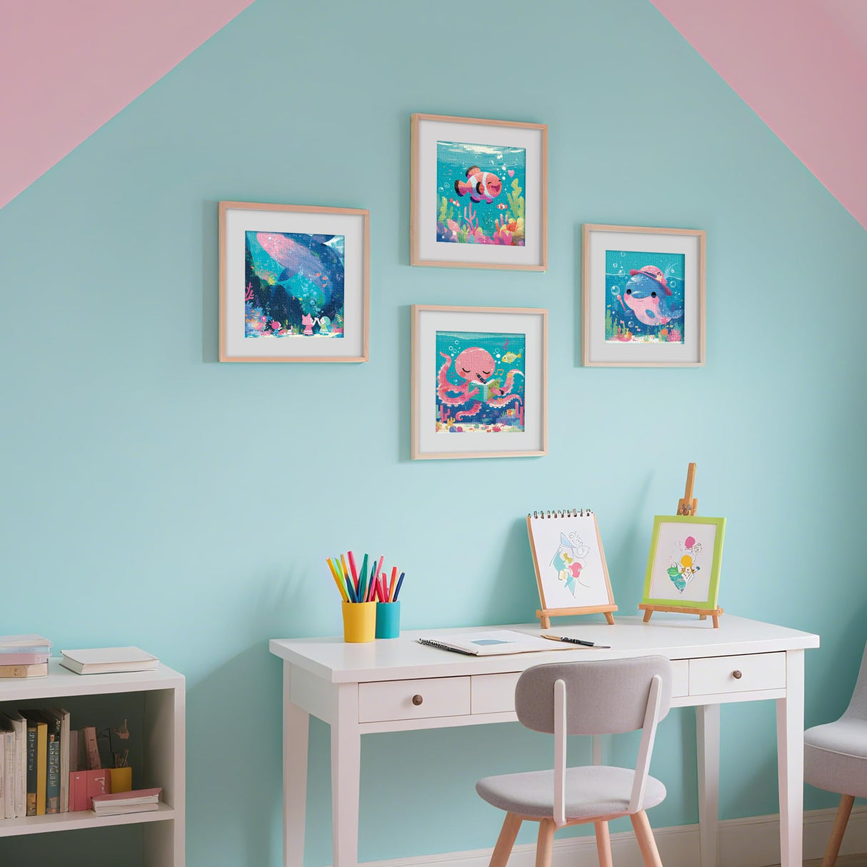 lamplig 4 Pack Paint by Numbers Kit for Kids Ages 8-12, Easy Paint by Number Kit Canvas for Kids, Sea Ocean Painting by Numbers for Adult Beginners, Small Paint by Numbers for Boys Girls Birthday Gift lamplig