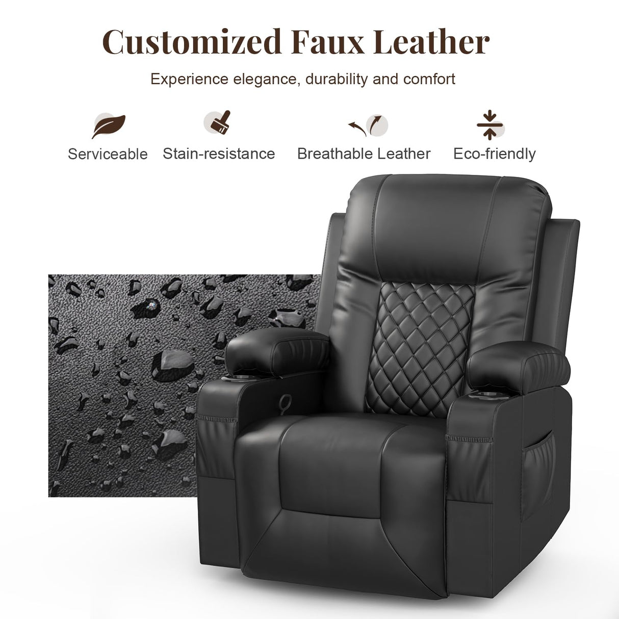 FURNIMAT Loveseat Recliner Sofa Set with 2+1+1 Pieces in Living Room, 2 Seater Reclining Loveseat Leather, 2 Recliner Chairs with 360 Degree Swivel Single Sofa Seat FURNIMAT