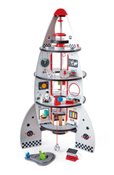 Hape Four Stage Toddler Rocket Ship Playset | A Wooden Spaceship Toy with Real Life Space Shuttle Designs Hape