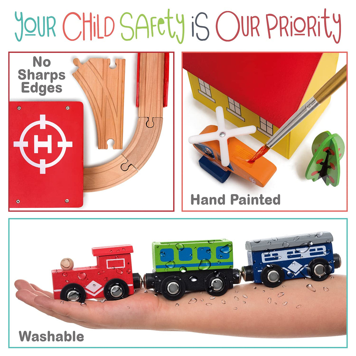 KipiPol Train Set - 69 Pieces Wooden Train Tracks & Trains for Kids, Toddler Boys and Girls 3,4,5 Years Old and Up– Premium Wood Construction Toys -Fits Thomas, Brio, IKEA, Melissa and Doug Kipipol