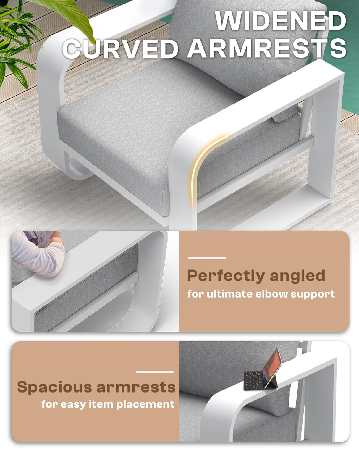 Oasbira Aluminum Outdoor Patio Furniture Set 4 Piece, Oversized Patio Conversation Sets Widened Armrest & Ultra-Thick Cushions, Deep Seating Modern Sectional Furniture for Backyard, Porch, White Oasbira