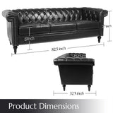 Vaztrlus Chesterfield Sofa Black Faux Leather Couches for Living Room, Deep Seat Comfy 3-Seater Oversized Couch Button Nailhead Tufted Classic Couches for Bedroom, Office Easy to Assemble Vaztrlus