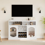 GOCAPTAIN Wine Bar Cabinet White Modern Coffee Sideboard Buffets with Led Lights, Wine Racks Glass Holder, 2 Glass Doors, Adjustable Shelves for Kitchen, Dining Room, Living Room GOCAPTAIN