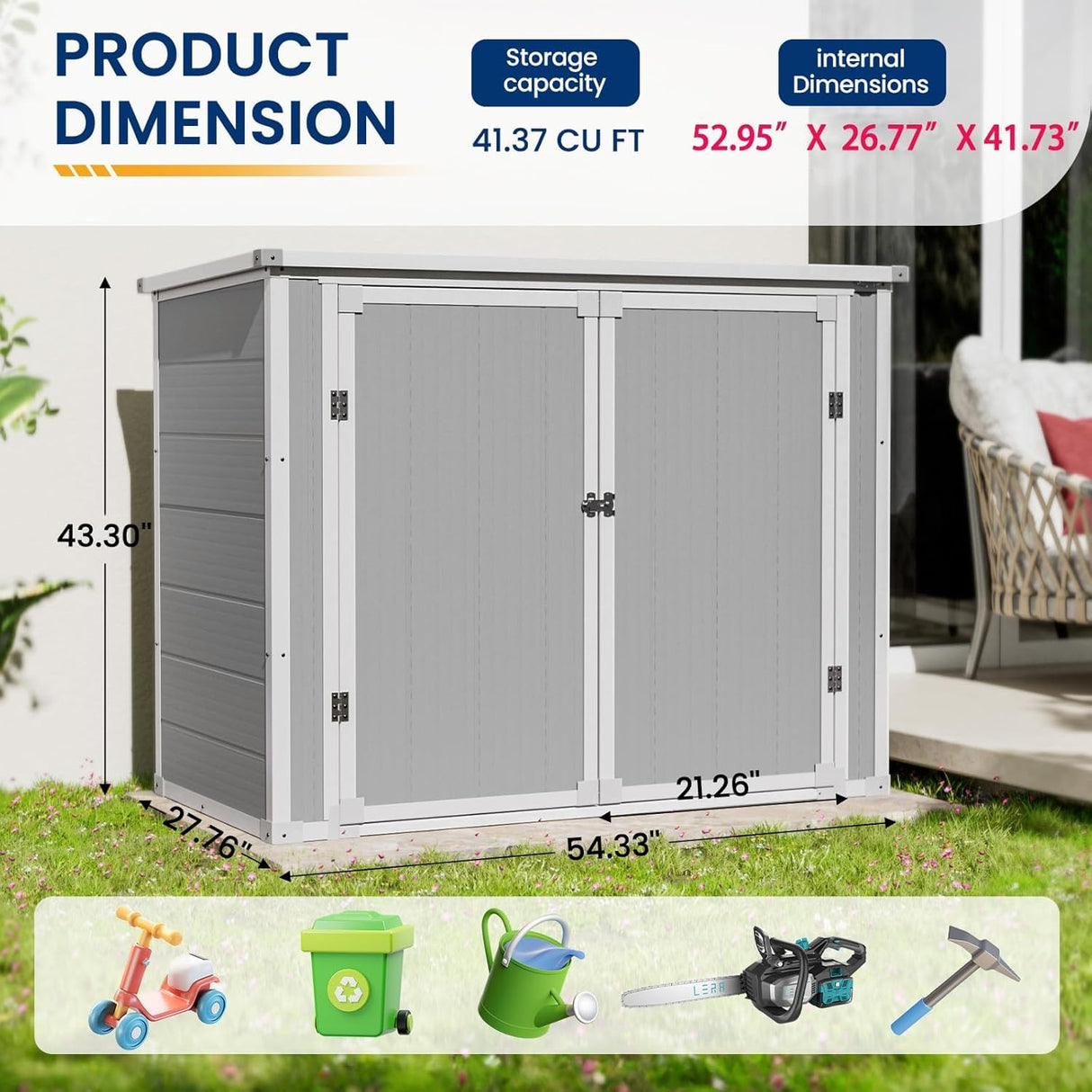 Amopatio 41 Cu Ft Outdoor Storage Shed, Horizontal Resin Trash Can Storage, Weather Resistance, Storage Box with Floor Included for Garden Tools, Lawn Mowers, Garbage Cans, Patio Use, Sandstone Amopatio