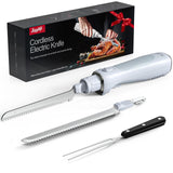 Electric Knife, Cordless Cutting Knifes, Ergonomic Design with Comfortable Contoured Grip Rechargeable Easy-Slice Electric Carving Knife for Meat Slicing, Bread, Fillet, Turkey, Blue LAUDLIFE