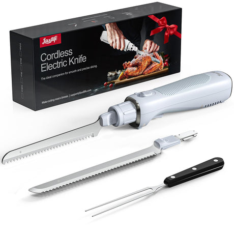 Electric Knife, Cordless Cutting Knifes, Ergonomic Design with Comfortable Contoured Grip Rechargeable Easy-Slice Electric Carving Knife for Meat Slicing, Bread, Fillet, Turkey, Blue LAUDLIFE