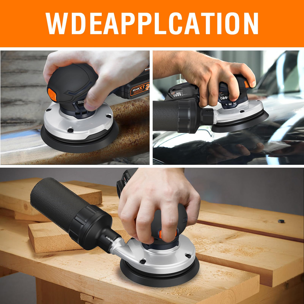 MAXXT Cordlees Random Orbital Sander, Burshless 20V Electric Sander, 7 Variable Speed Palm Sander, 4000-10000RPM, Dust Collector, Portable Sander Tools Kit for Woodworking（Battery Included） MAXXT