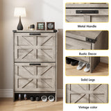 Halitaa Shoe Storage Cabinet for Entryway,Farmhouse Slim Shoe Cabinet with 2 Flip Drawers,Narrow Shoe Rack Cabinet for Entrance Hidden Shoes,Grey Halitaa
