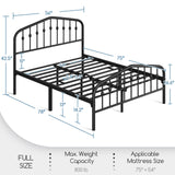 Yaheetech Full Bed Frames Metal Platform Bed with Victorian Style Wrought Iron Headboard and Footboard/Easy Assembly/No Box Spring Needed/Black Full Bed Yaheetech
