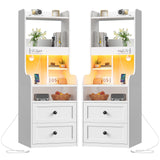 EnHomee Tall LED Nightstands Set of 2 with Charging Station and 2 Drawers in White EnHomee