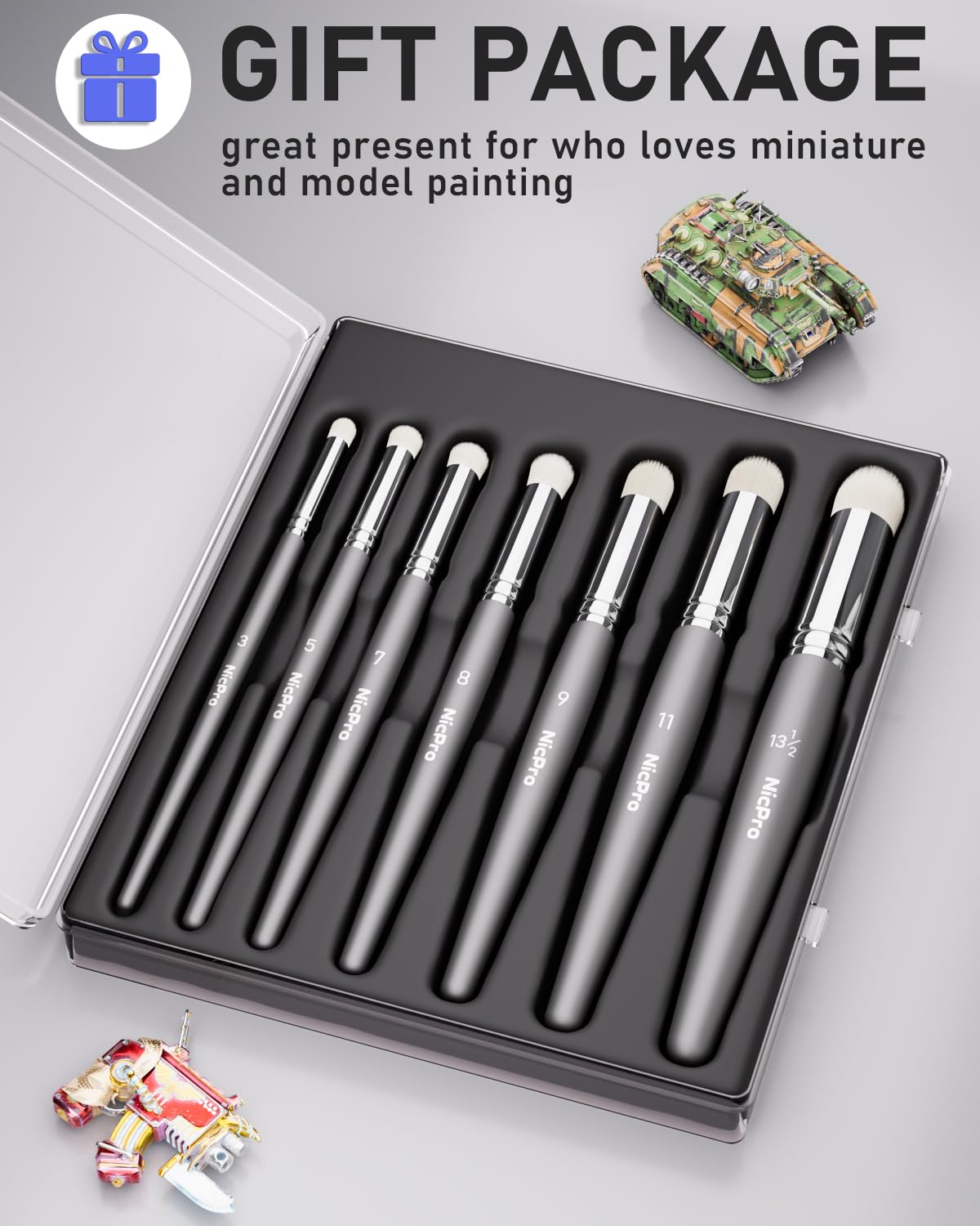 Nicpro Dry Brush Miniature Painting, 7 Sizes Professional Drybrush Set with Storage Box, Hobby Detail Paint Brushes for Tabletop & Wargames Miniature Warhammer 40K Model Painting Nicpro