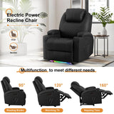 AHMED Power Recliner Chair with Vibration Massage & Heat for Adults, Faux Leather Home Theater Seating with Cup Holders/LED Lights/USB Ports/Side Pockets for Living Room, Black AHMED