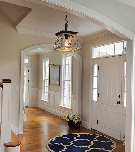 Q&S Farmhouse Pendant Light Fixture,Vintage Pendant Light Chandelier,Industrial Hanging Lighting,Wrought Iron,Oak and ORB,1 Light E26 UL Listed Q&S