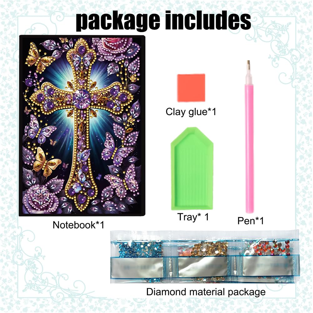 FRANDEK A5 50-Page DIY Diamond Art Painting Notebook with Beautiful Patterns, Special Shaped Diamond Art Craft for Beginners Adults Gift(Purple Cross) FRANDEK