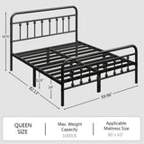 zunatu Queen Size Metal Platform Bed Frame/Victorian Style Headboard and Footboard/Steel Slat Support/Easy Assembly/No Box Spring Needed/Underbed Storage/Noise Free/Black zunatu