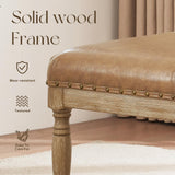 HUIMO 33-Inch Leather Ottoman Coffee Table, Large Ottoman for Living Room, Square Ottoman with Shelf & Solid Wood Frame, Upholstered Ottoman Foot Rest (Light Brown) HUIMO