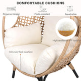 TQKVIPI Oversized Wicker Egg Chair Outdoor Indoor Rattan Patio Egg Lounge Chairs with Cushion 500lbs Capacity for Living Room, Balcony, Backyard(Beige) TQKVIPI