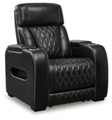 Signature Design by Ashley Boyington Contemporary Leather Match Power Recliner with Adjustable Headrest, Cup Holders, USB Port and Air Massage System, Black Signature Design by Ashley