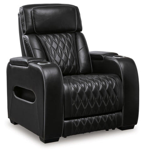 Signature Design by Ashley Boyington Contemporary Leather Match Power Recliner with Adjustable Headrest, Cup Holders, USB Port and Air Massage System, Black Signature Design by Ashley