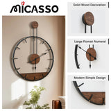 Micasso 24 * 32 in Solid Wood Large Wall Clock, Modern Simple Wall Decor Metal Frame Silent Non Ticking Clock for Living Room Decor, Kitchen, Bedroom. Micasso