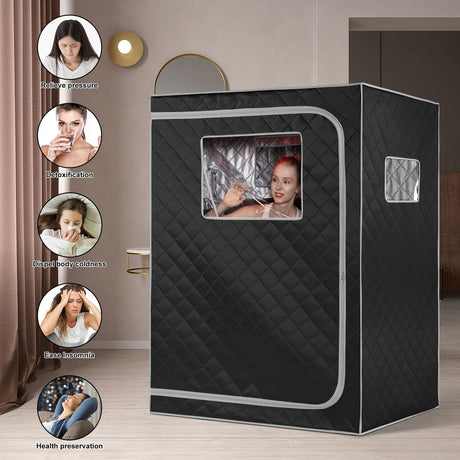 Smartmak Full Size Far Infrared Sauna, Two Person Home SPA with Time & Temperature Remote, Chairs, Light, 1 or 2 Person Privacy Indoor Saunas for Relaxation Detox,Greyborder Smartmak