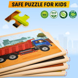 Wooden Vehicle Puzzles for Kids Age 3 4 5 Year Old, 4 Pack 24 Pcs Montessori Toddler Jigsaw Puzzles for Girl boy Activities Preschool Learning Educational Birthday Gift Travel Autistic Wooden Toys LACCHOUFEE