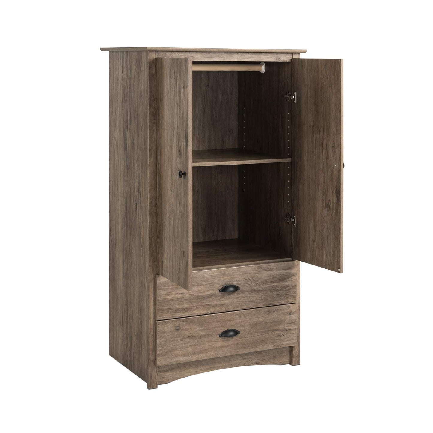 Prepac Salt Spring Rustic Wardrobe Closet with Drawers and 2 Doors, Farmhouse Armoire Portable Closet 22" D x 31.5" W x 58.75" H, Drifted Gray, DDC-3359-K - WoodArtSupply