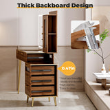 Vanity Desk with 29.53" HD Lighted Mirror, 47.24" Big Modern Vanity Desk with Mirror and Lights, Makeup Vanity with 5 Drawers and Storage Shelves and Charging Station,Brown Arulvmrn