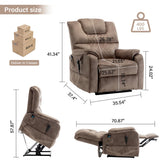 FUNECORP Power Lift Recliner Chair Recliners for Elderly,Lay Flat Velvet Tufted Recliner with Heat and Massage,Dual Motor Lounge Recliners for Living Room FUNECORP
