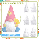 Poen 6 Sets Ready to Paint Your Own Ceramic Gnome Statues Spring DIY Unpainted Ceramics Gnome Figurines Kit Drawing Figurines DIY Art and Craft with Brush Palette Paint for Adult Poen