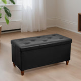 GLAXYFUR 30 Inches Storage Ottoman Bench with Wooden Legs, Faux Leather Folding Ottoman Foot Rest, Storage Bench for Living Room, Hallway & Bedroom, Upgrade Large Capacity (Engineered Wood, Black) GLAXYFUR
