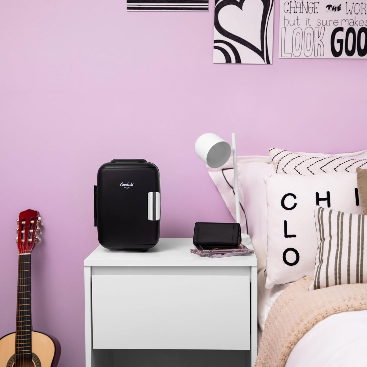 Cooluli Mini Fridge for Bedroom - Car, Office Desk & Dorm Room - Portable 4L/6 Can Electric Plug In Cooler & Warmer for Food, Drinks, Skincare Beauty & Makeup - 12v AC/DC & Exclusive USB Option, Black Cooluli