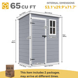 DWVO 5x3ft Resin Outdoor Storage Shed with Floor, Waterproof Lockable Storage Shed with Window, Plastic Outside Tool Storage for Garden, Backyard, Patio, Lawn, Gray DWVO