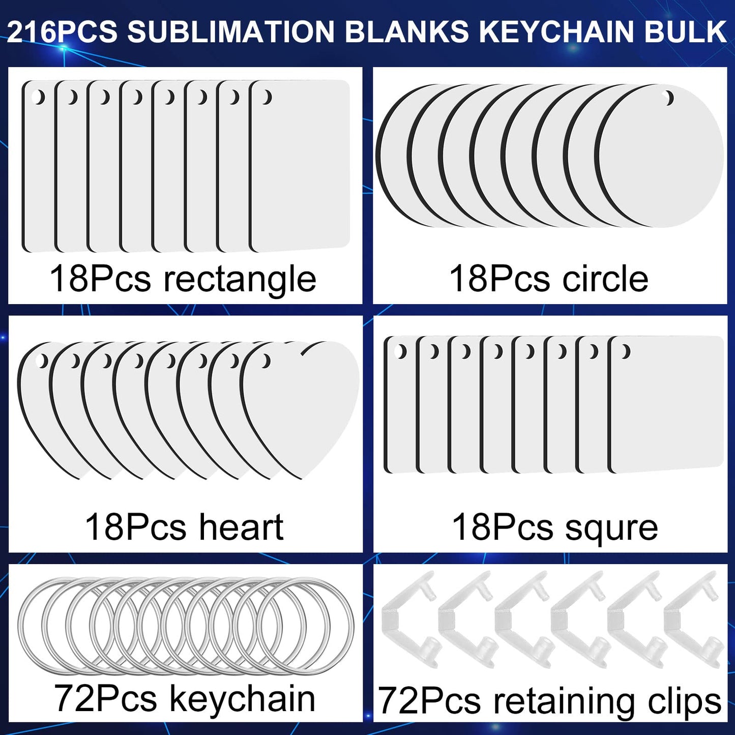 Bucherry 216 Pcs Double Sided Sublimation Keychain Heat Transfer DIY MDF Blank Keychains Blanks Bulk Sublimation Key Chains for Christmas Graduation Day