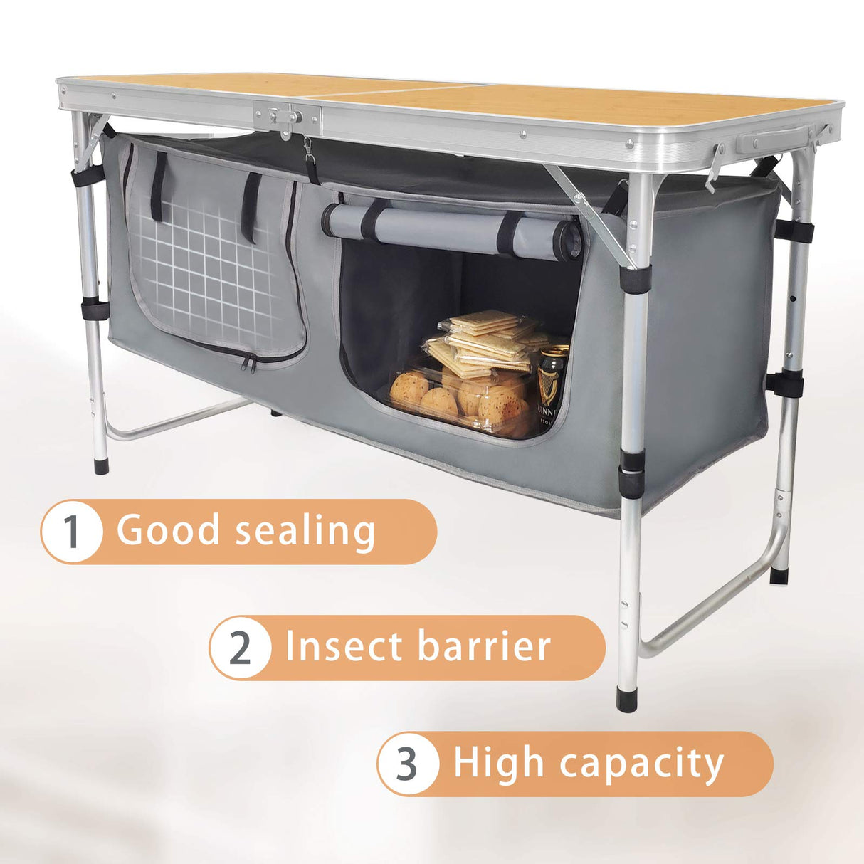 CampLand Outdoor Folding CampingTable with Aluminum Lightweight Height Adjustable with Storage Organizer Picnic Table for BBQ, Party, Camping(BAMBOO) CampLand