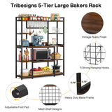 Tribesigns Large Bakers Rack, 55" Wide Kitchen Hutch Cabinet Microwave Stand with 11 Hooks, 5-Tier Baker’s Rack Kitchen Storage Shelf Rack with Hutch, Rustic Brown Tribesigns