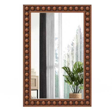 Tangkula Vintage Wood Mirror, 24" x 36" Rustic Wall Mounted Mirror w/Solid Wood Frame, Decorative Farmhouse Wall Mirror w/Beads for Living Room, Bedroom, Entryway (Brown) Tangkula